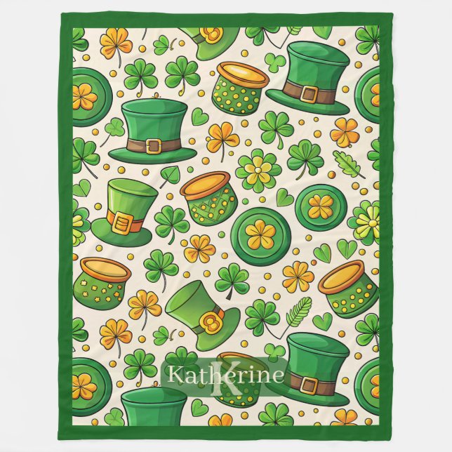 Lucky Shamrock Pot of Gold Irischer Hut St. Patric Fleecedecke (Vorderseite)