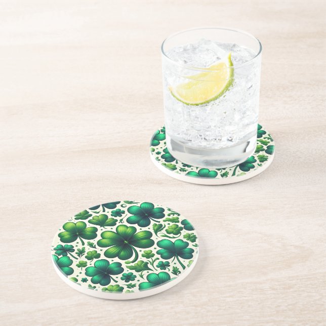 Lucky Shamrock St. Patrick’s Day Sandstone Coaster Getränkeuntersetzer (Seite)