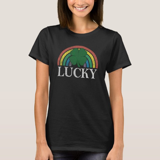Lucky Shamrock St Patrick's Day Rainbow Irish Retr T-Shirt (Vorderseite)