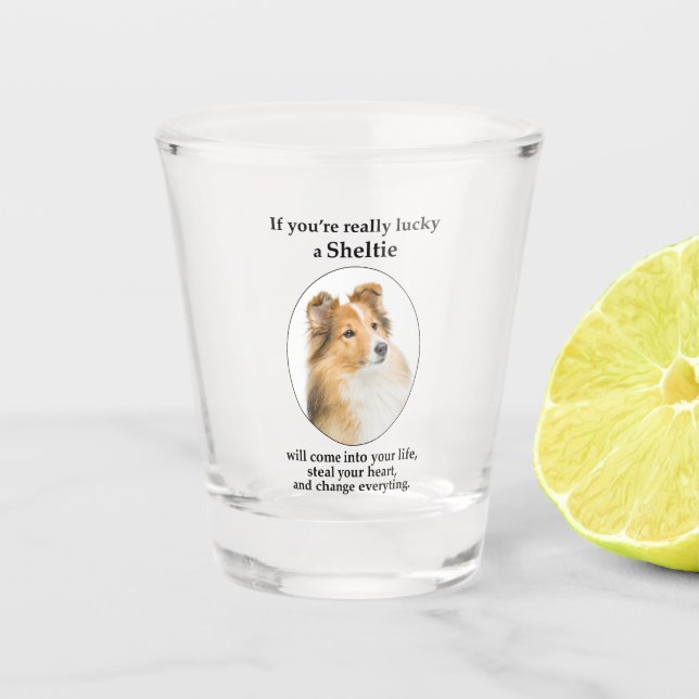 Lucky Sheltie Schnapsglas (Vorderseite)