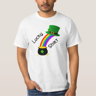 Lucky Shirt with rainbow and pot of gold.