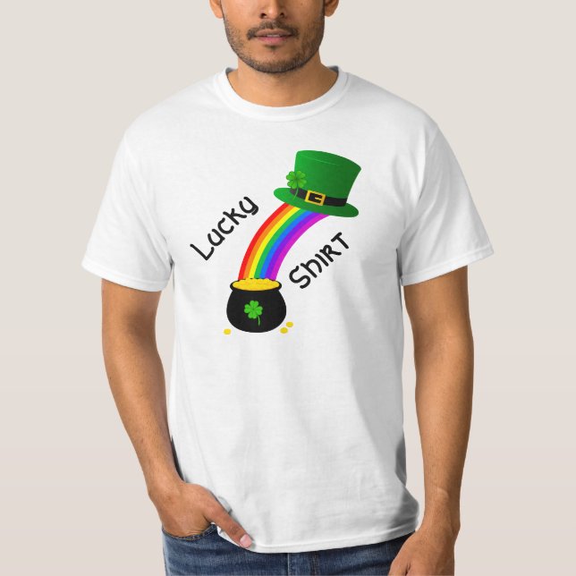 Lucky Shirt with rainbow and pot of gold.