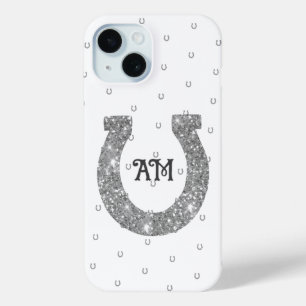 Lucky Silver Glitzer Horseshoe Name Initials Case-Mate iPhone Hülle