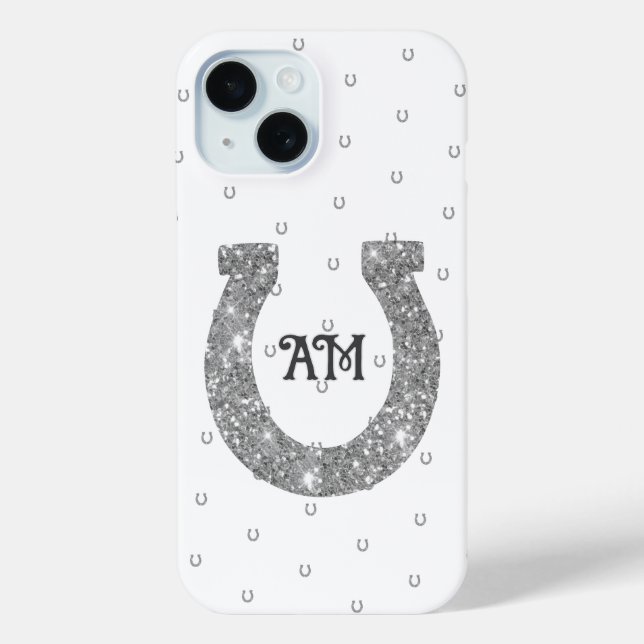 Lucky Silver Glitzer Horseshoe Name Initials Case-Mate iPhone Hülle (Rückseite)