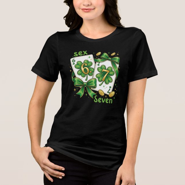 Lucky Six Seven Playing Cards, St Patricks Day Tri-Blend Shirt (Vorderseite)