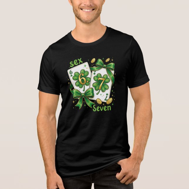 Lucky Six Seven Playing Cards, St Patricks Day Tri-Blend Shirt (Vorderseite)