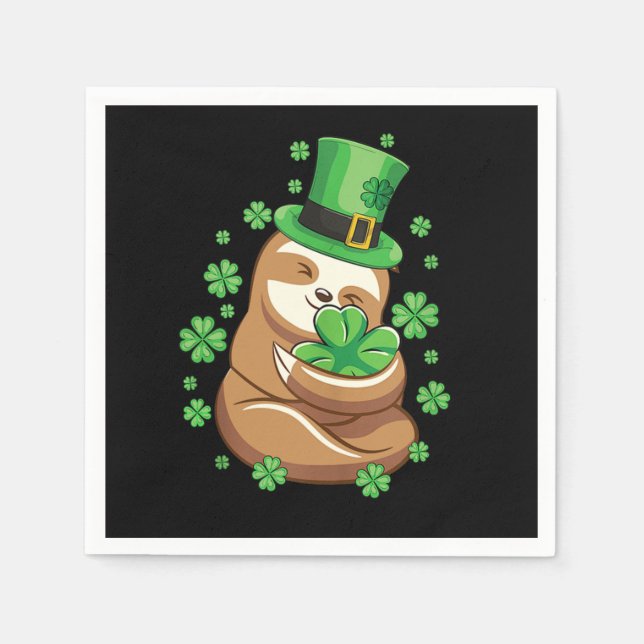 Lucky Sloth St Patricks Day Leprechaun Hat Shamroc Serviette (Vorderseite)