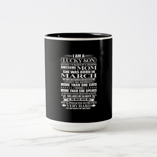 Lucky Son durch ein Phantastisches Mama-Geschenk f Zweifarbige Tasse (Mittel)