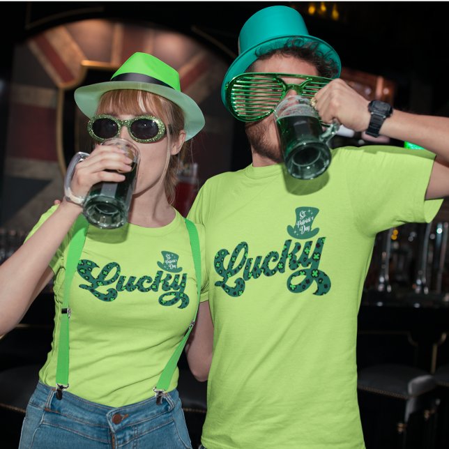 Lucky St Patrick Leopard Leprechaun Hat Kleeblatt T-Shirt (Von Creator hochgeladen)