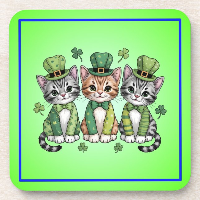 Lucky St. Patrick’s Day Kittens-47474 Getränkeuntersetzer (Vorderseite)