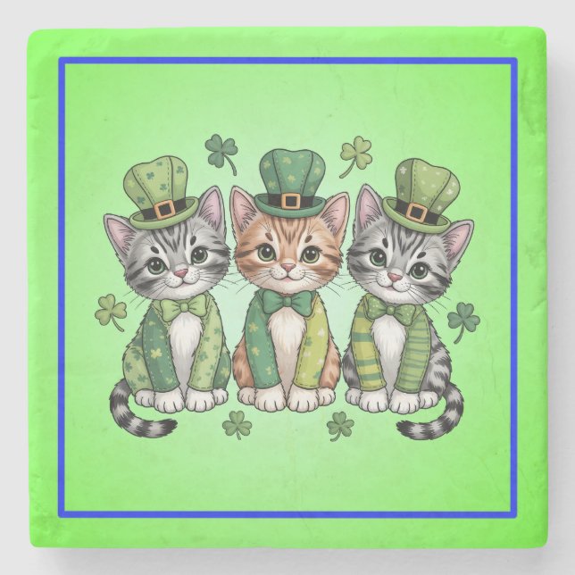 Lucky St. Patrick’s Day Kittens-47474 Steinuntersetzer (Vorderseite)