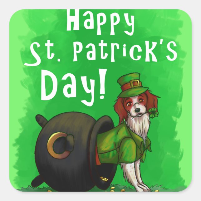 Lucky St. Patrick's Day Dog Quadratischer Aufkleber (Vorderseite)