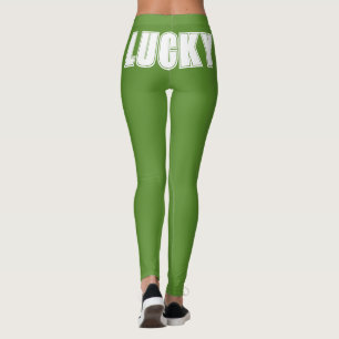 Lucky St Patricks Day Green Bold Typografy Party Leggings