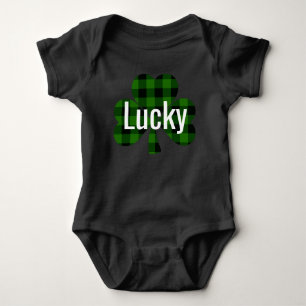 Lucky St. Patty's Kleeblatts   grün kariert Baby Strampler
