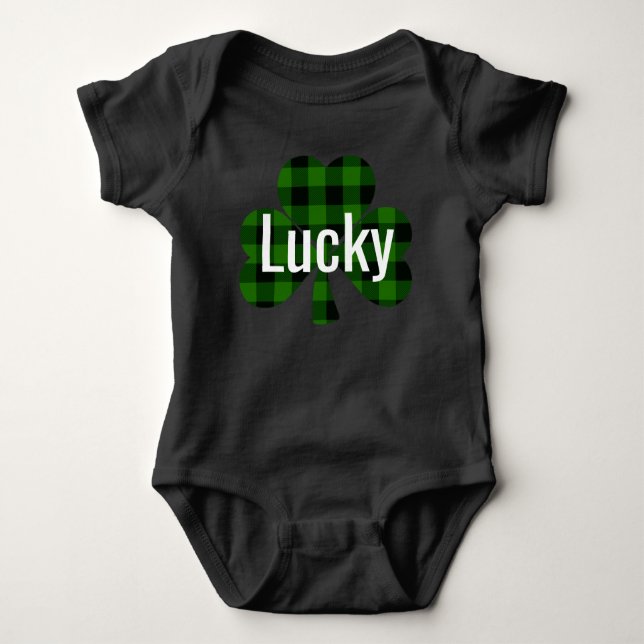 Lucky St. Patty's Kleeblatts | grün kariert Baby Strampler (Vorderseite)