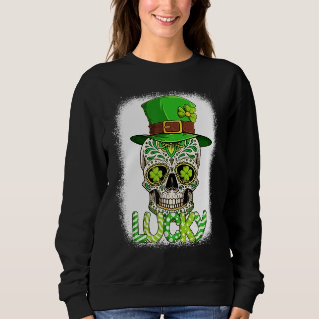 Lucky Sugar Skull Leprechaun Hat St Patrick's Day  Sweatshirt (Vorderseite)