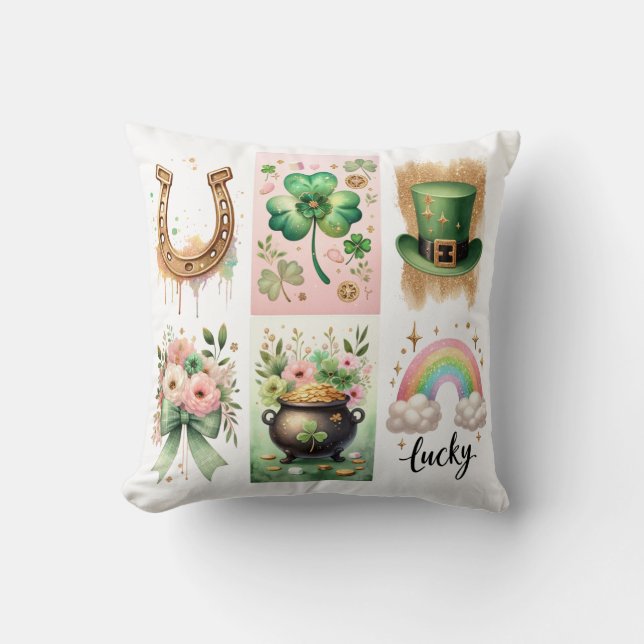 Lucky Symbols, Irisch, St. Patrick's Day Pillow Kissen (Vorderseite)