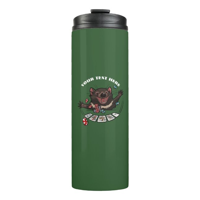 Lucky Tasmanian Devil Royal Flush Poker Cartoon Thermosbecher (Vorderseite)
