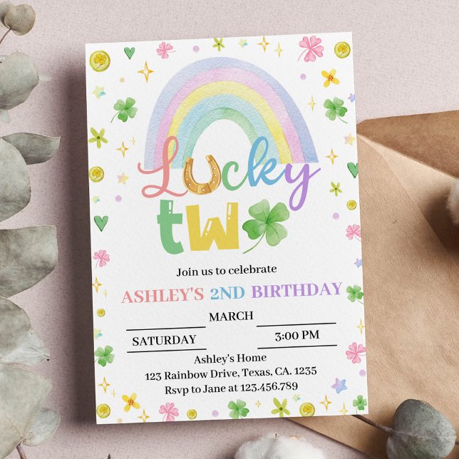 Lucky Two Four Leaf Clover Birthday Invitation Einladung (Von Creator hochgeladen)