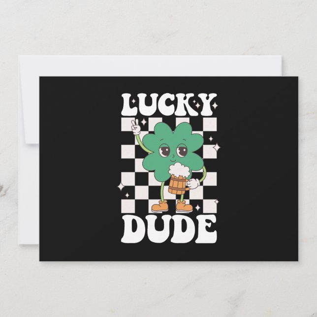Lucky Typ Kleeblatt St Patricks Day Irish Groovy Einladung (Vorderseite)