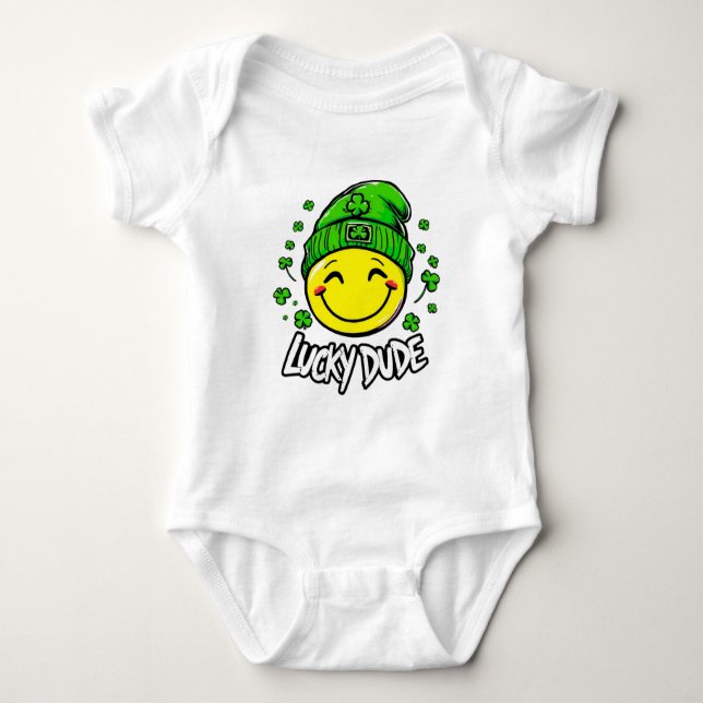 Lucky Typ Smile Face St. Patrick's Day Baby Strampler (Vorderseite)