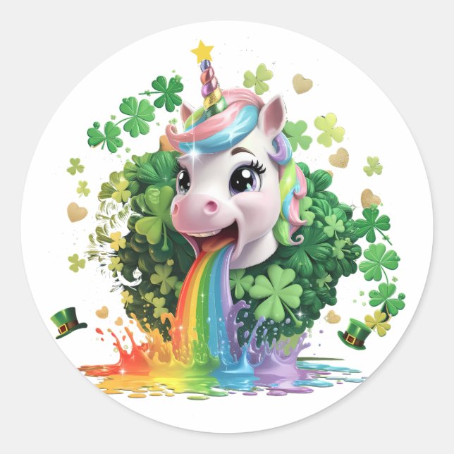 Lucky Unicorn Kleeblatt St Patricks Day Lepricorn Runder Aufkleber (Vorderseite)