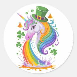 Lucky Unicorn Kleeblatt St Patricks Day Lepricorn Runder Aufkleber