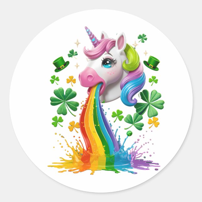 Lucky Unicorn Kleeblatt St Patricks Day Lepricorn Runder Aufkleber (Vorderseite)