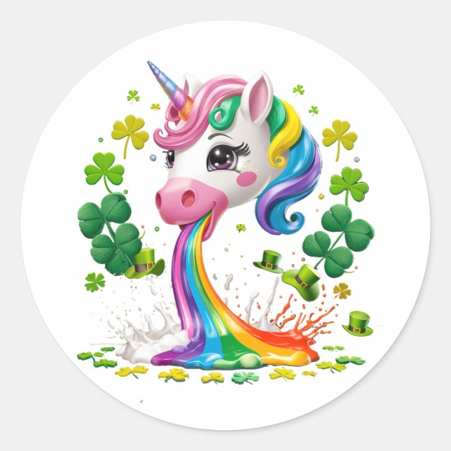 Lucky Unicorn Kleeblatt St Patricks Day Lepricorn Runder Aufkleber (Vorderseite)