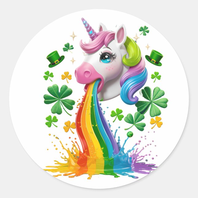 Lucky Unicorn Kleeblatt St Patricks Day Lepricorn Runder Aufkleber (Vorderseite)