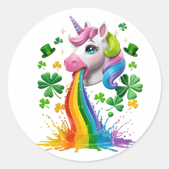 Lucky Unicorn Kleeblatt St Patricks Day Lepricorn Runder Aufkleber (Vorderseite)