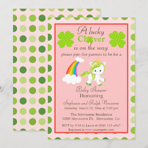 Lucky Unicorn St. Patrick's Thema Mädchen Dusche Einladung