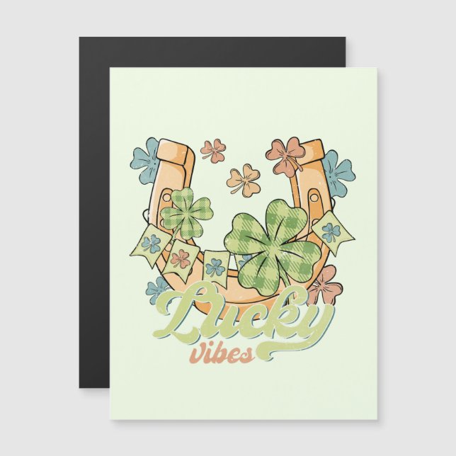 Lucky Vibes - farbenfrohe Kleidung & Golden Horses Magnetkarte (Vorne/Hinten)