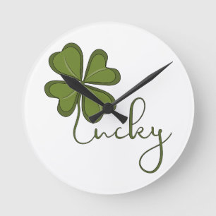 Lucky Vierblättriges Kleeblatt Runde Wanduhr