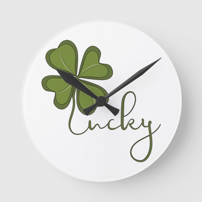 Lucky Vierblättriges Kleeblatt Runde Wanduhr (Vorderseite)
