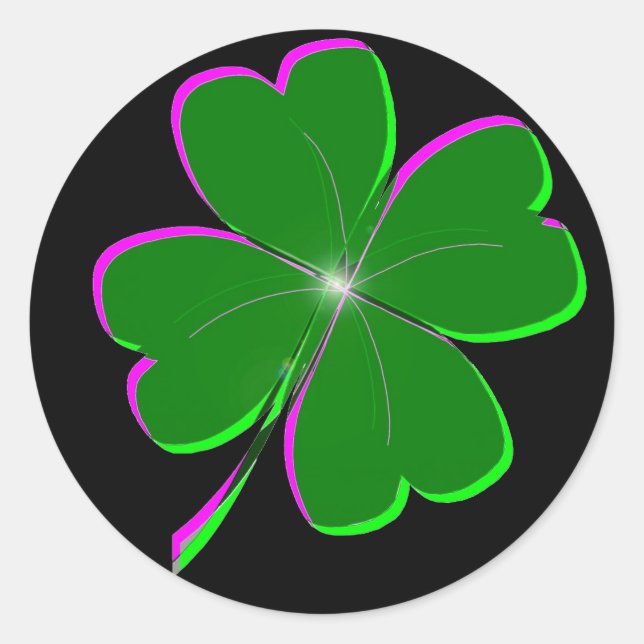 Lucky Vierblättriges Kleeblatt Runder Aufkleber (Vorderseite)