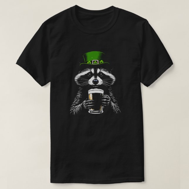 Lucky Waschbär-Bier-Design T-Shirt (Design vorne)
