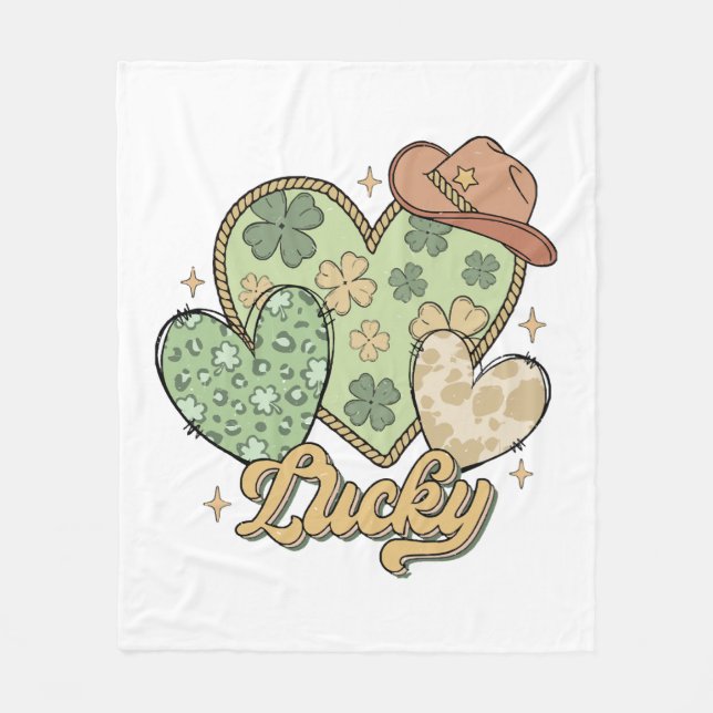 Lucky Western St Patricks Day Heart Kleeblatt Iris Fleecedecke (Vorderseite)