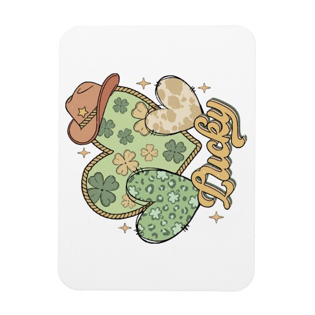 Lucky Western St Patricks Day Heart Kleeblatt Iris Magnet (Vertikal)