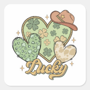 Lucky Western St Patricks Day Heart Kleeblatt Iris Quadratischer Aufkleber