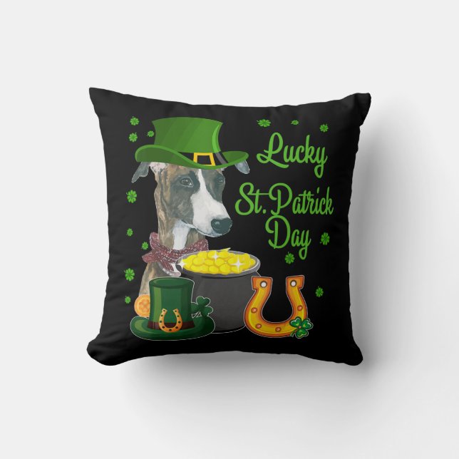 Lucky Whippet Dog Kleeblatt St Patricks Day Kissen (Vorderseite)