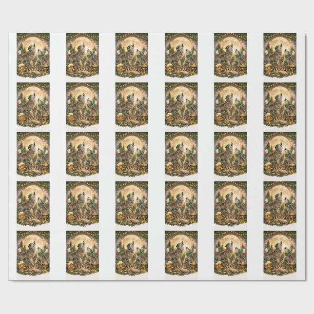 Lucky Wolf Pack – St. Patrick’s Day Family Howling Geschenkpapier (Flach)