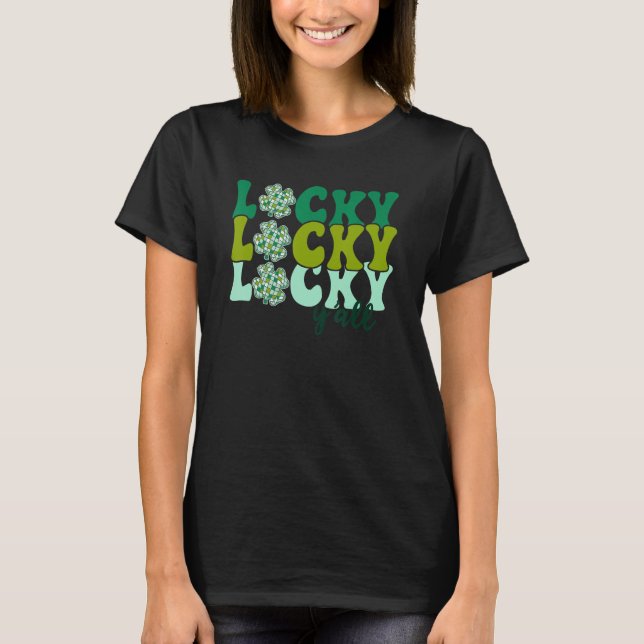 Lucky Y'all Western Disco Ball Shamrock St. Patric T-Shirt (Vorderseite)