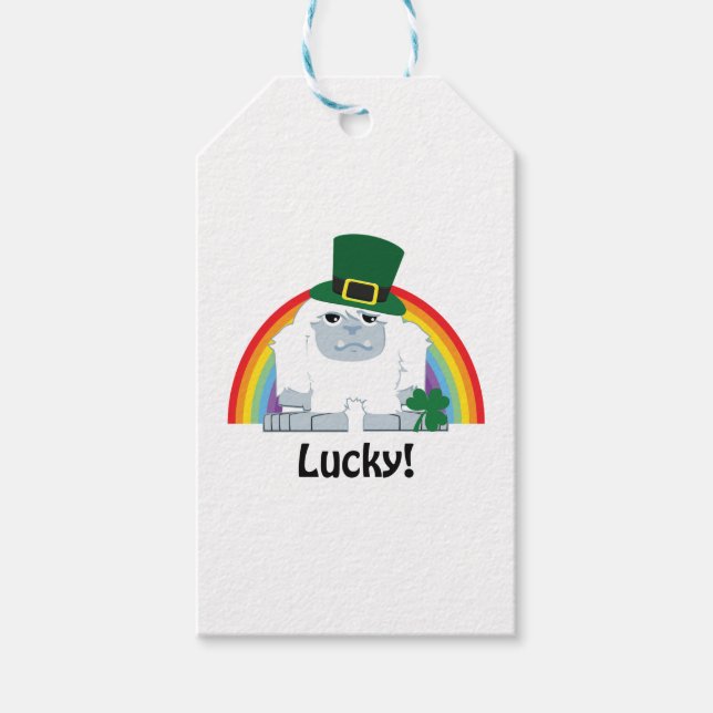 Lucky Yeti Leprechaun Geschenkanhänger (Vorderseite)