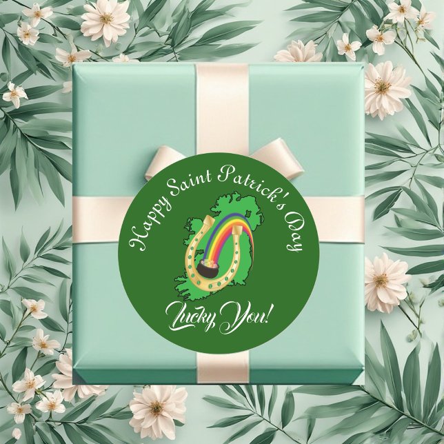 Lucky You Ireland Saint Patrick's Day Pot Of Gold Runder Aufkleber (Lucky You Ireland Saint Patrick's Day Pot Of Gold Classic Round Sticker)
