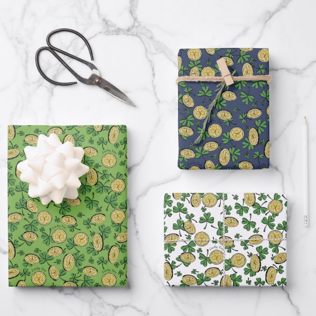 Lucky You St Patricks Day Kleeblatt Coins Cloins Geschenkpapier Set (Vorderseite)