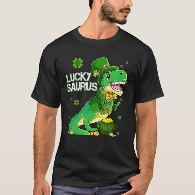 Luckysaurus Dinosaurier Kleeblatt St Patricks Day  T-Shirt (Vorderseite)