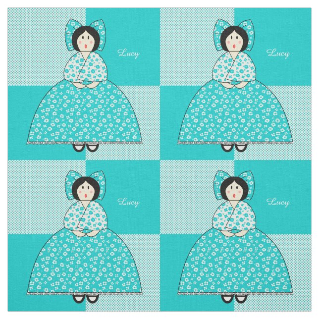 Lucy Doll mit Aqua Polka Dot Background Stoff (Muster)