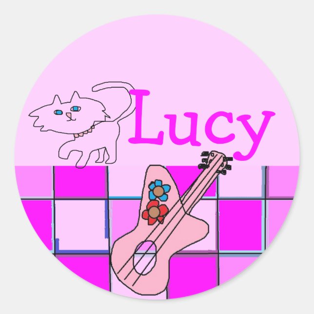 Lucy Kitten Gitarren-Aufkleber Runder Aufkleber (Vorderseite)