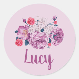 Lucy Name Floral Benutzerdefinierte Vintage-Blume Runder Aufkleber